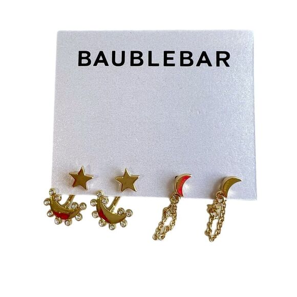 BAUBLEBAR Cosmic Couple Earring Set Of 2 Moon & Stars - Picture 1 of 5